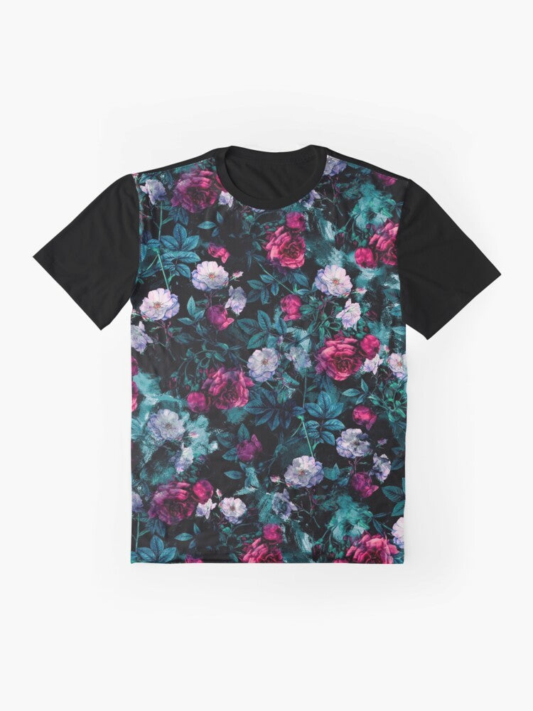 Floral abstract graphic t-shirt with a vintage, grunge design - Flat lay