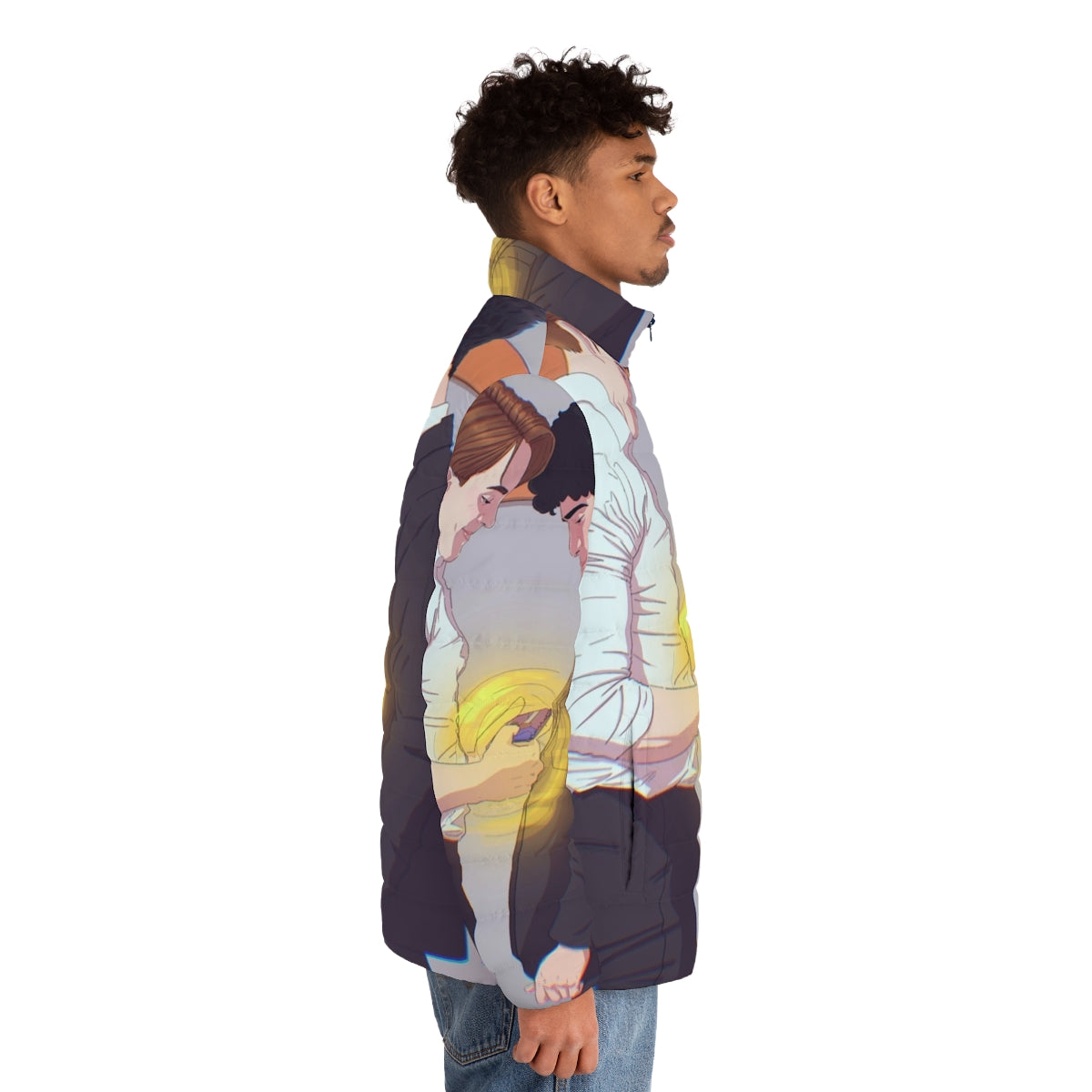 Heartstopper Charlie and Nick themed puffer jacket with LGBTQ+ pride design - men side right