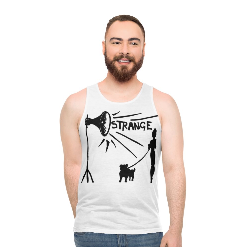 Strangelovev2 unisex tank top featuring Depeche Mode inspired synthpop music design - men