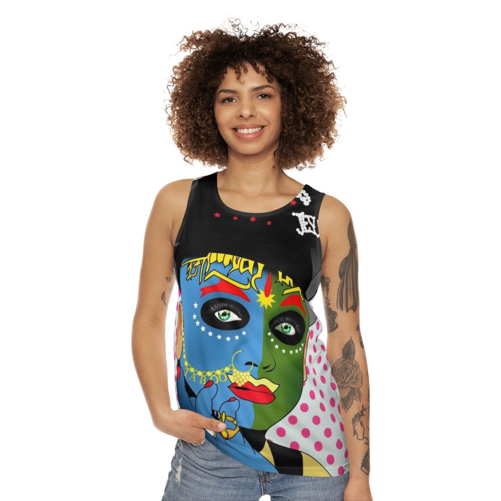 Leigh Bowery Inspired Unisex Tank Top with Vibrant Pop Art Graphic - women