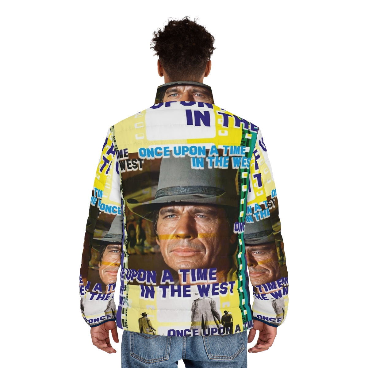 Retro 1960s "Once Upon a Time in the West" puffer jacket inspired by the classic Sergio Leone film - men back