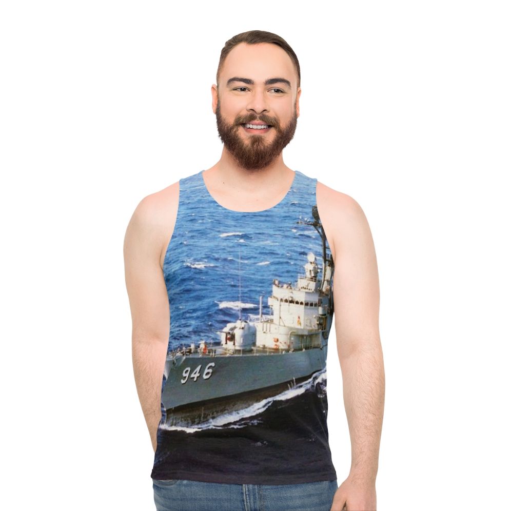 Unisex Navy Tank Top with USS Edson DD 946 Design - men