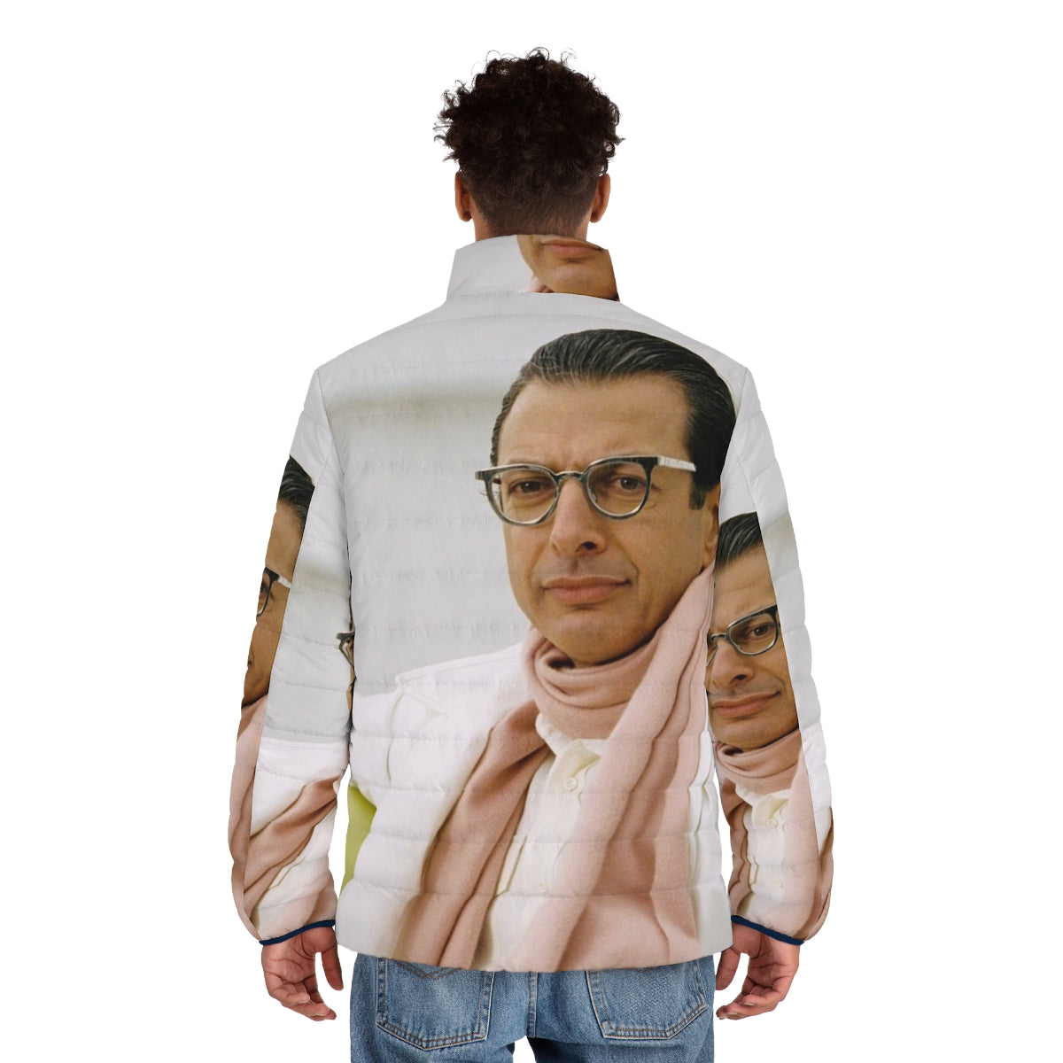 Jeff Goldblum wearing a high-quality puffer jacket from Jurassic Park - men back