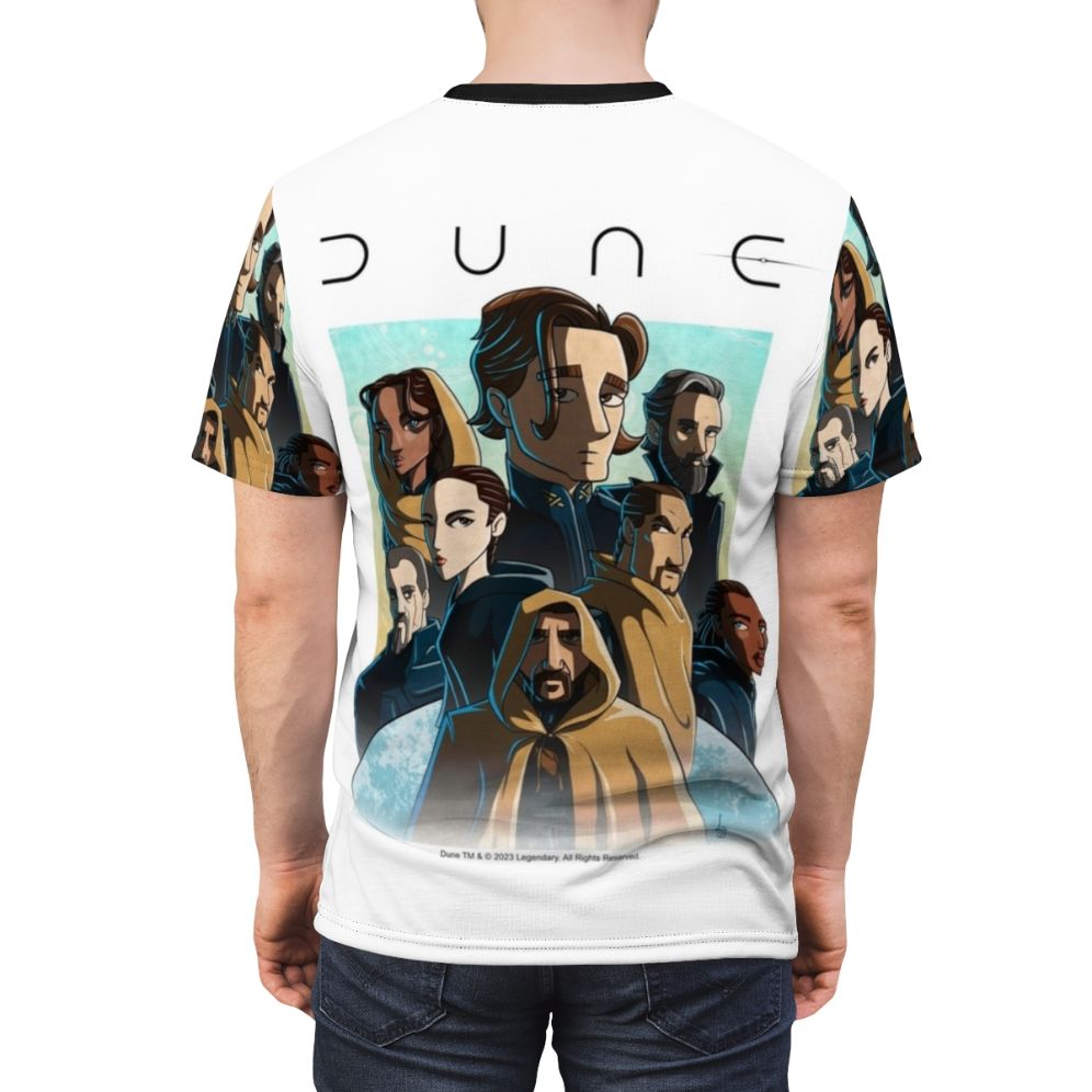 Dune movie inspired sci-fi art t-shirt design - men back