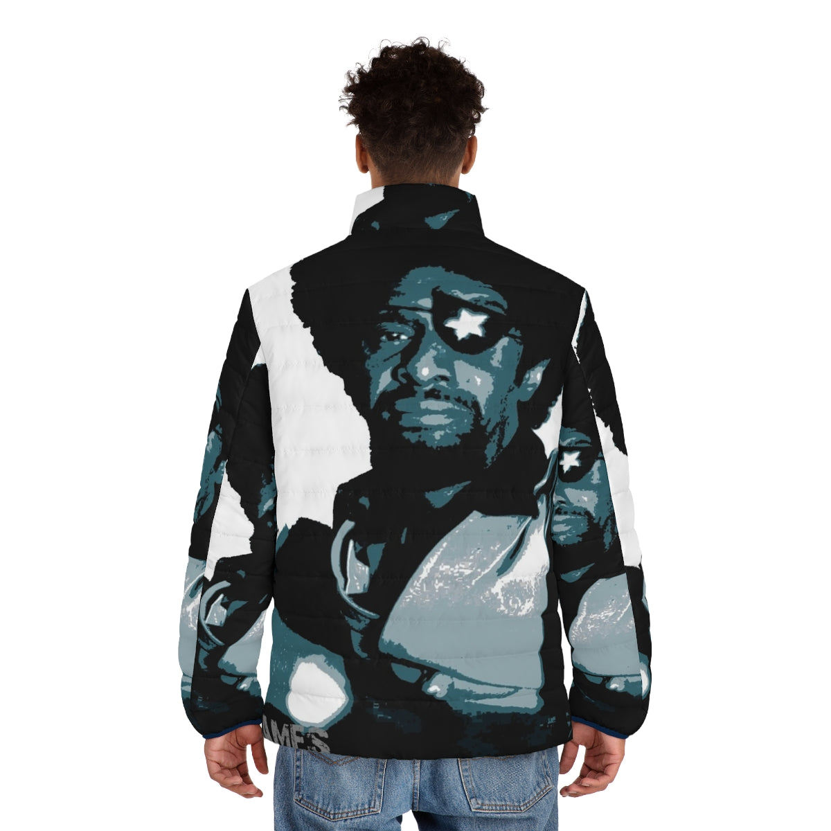 Legends of Blues Puffer Jacket featuring iconic blues musicians - men back