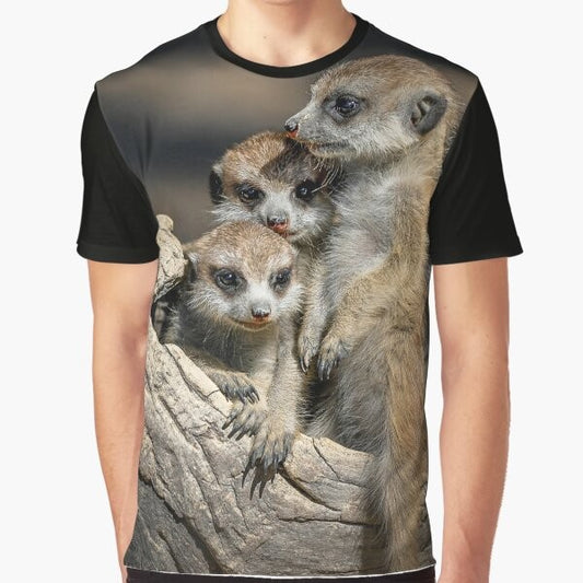 Meerkat graphic t-shirt featuring meerkats in their natural habitat in Australia's Hunter Valley