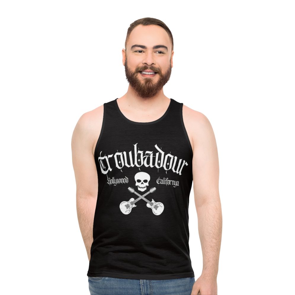 Unisex Troubadour rock band tank top with skull art design - men