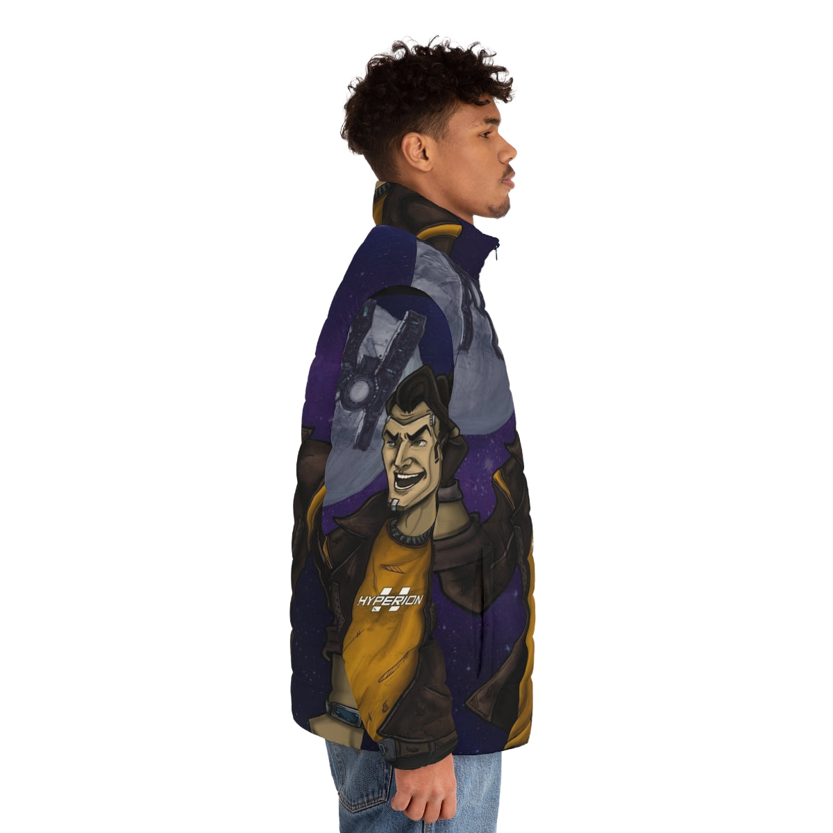 Handsome Jack Borderlands Puffer Jacket with Borderlands 2 and Pre-Sequel Branding - men side right