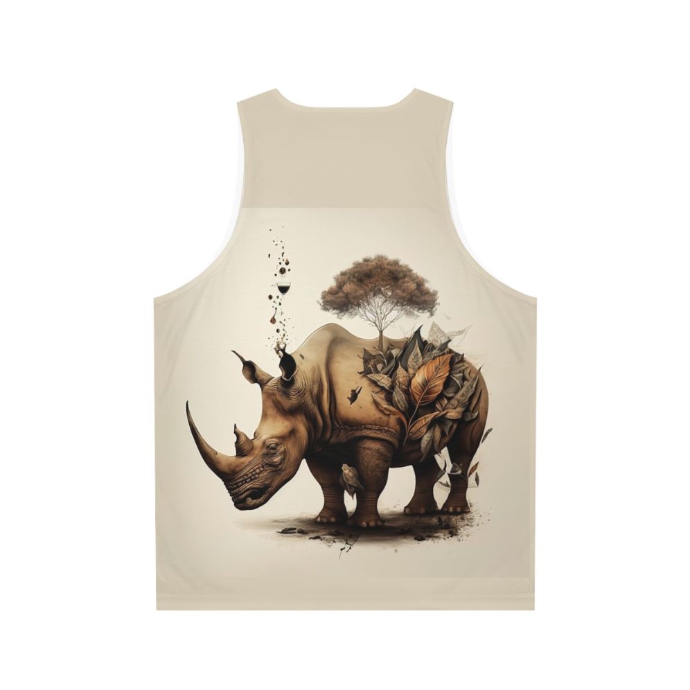 Rhinoceros with floral and botanical graphics on a unisex tank top - Back