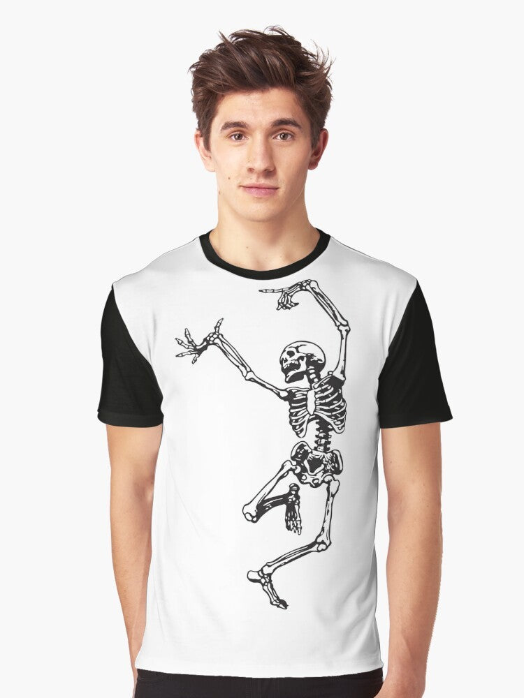 Vintage-style graphic t-shirt featuring a skull design with occult and magical elements. - Men