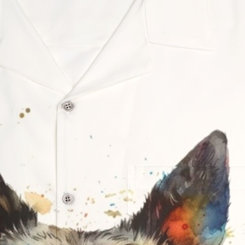 Mudi dog in bright watercolor painting on hawaiian shirt - Detail