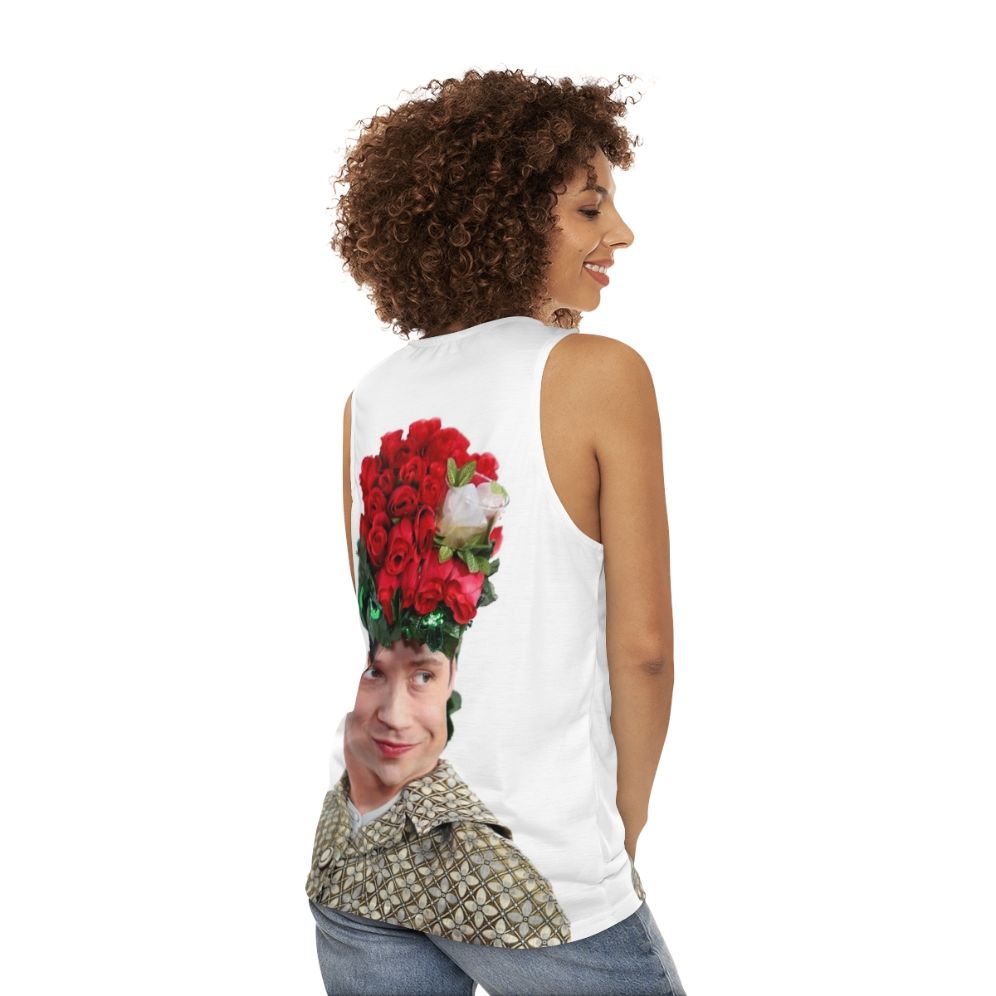 Unisex figure skating pride tank top with Johnny Weir's mint julep hat - women back