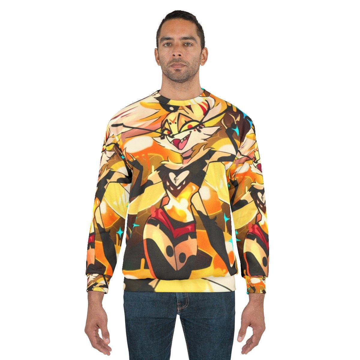 Badass Queen Beelzebub Helluva Boss Sweatshirt featuring a demon cartoon insect with a honeycomb design - men