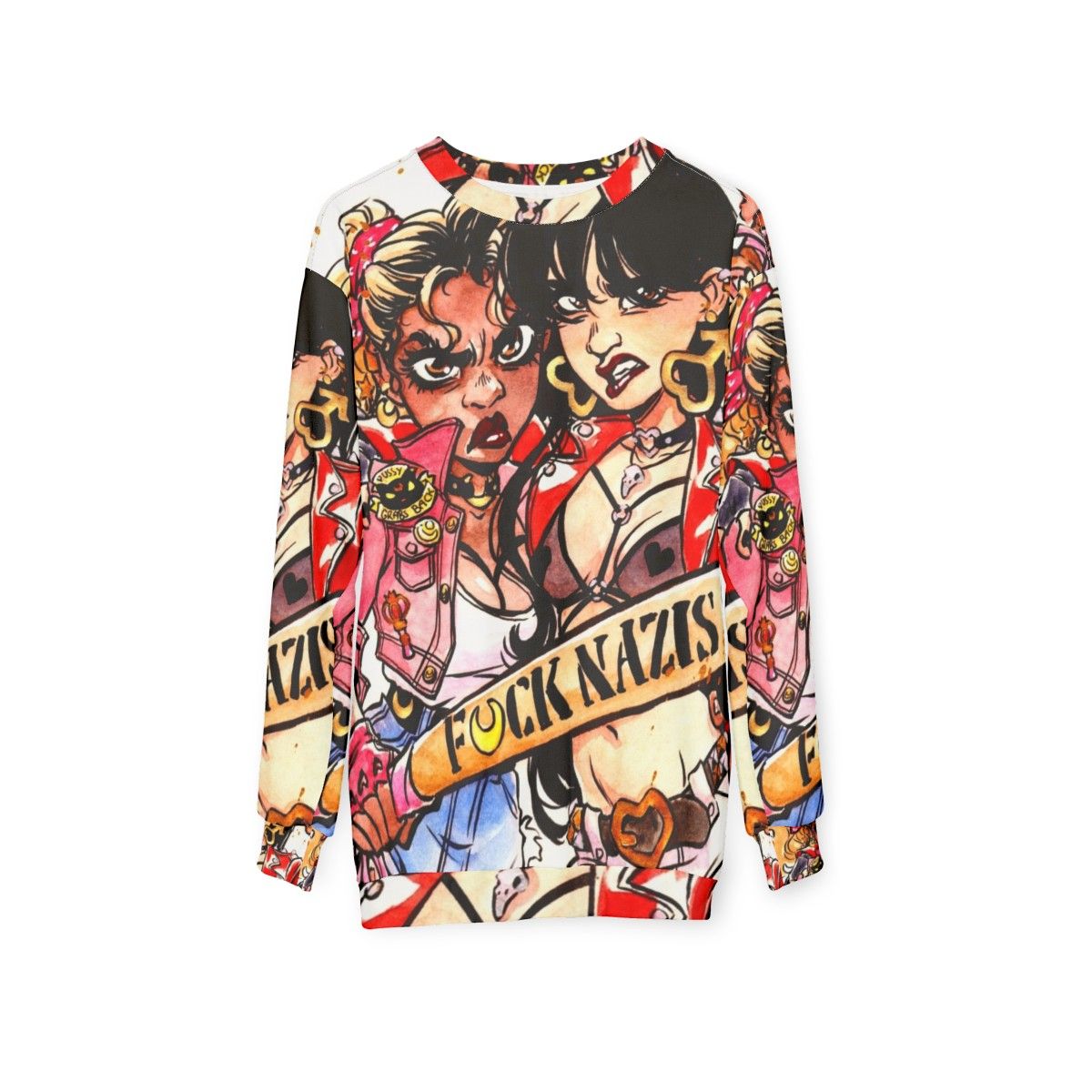 Watercolor art of magical girl superheroes on a sweatshirt - hanging