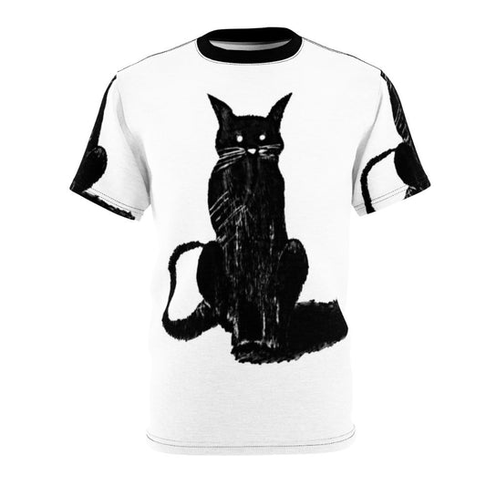 Mysterious dark cat graphic design on a t-shirt for cat lovers