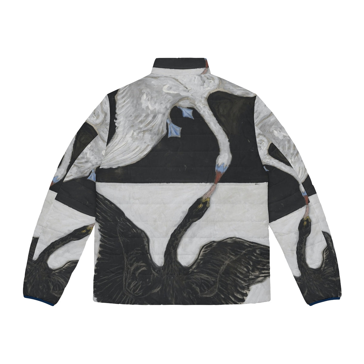 Black and white swan puffer jacket with Hilma Af Klint inspired graphic design - Back