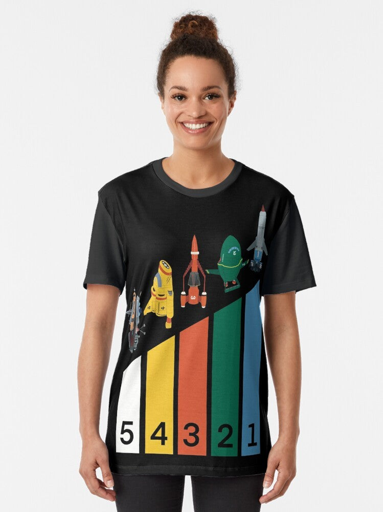 Vintage Thunderbirds Graphic T-Shirt with Iconic Spaceship, Boat, and Car Designs - Women