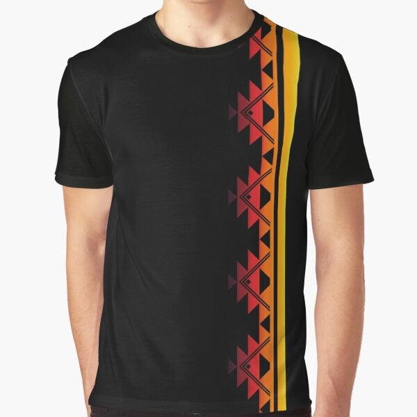 Klamath tribes graphic t-shirt featuring a sunset mountain design