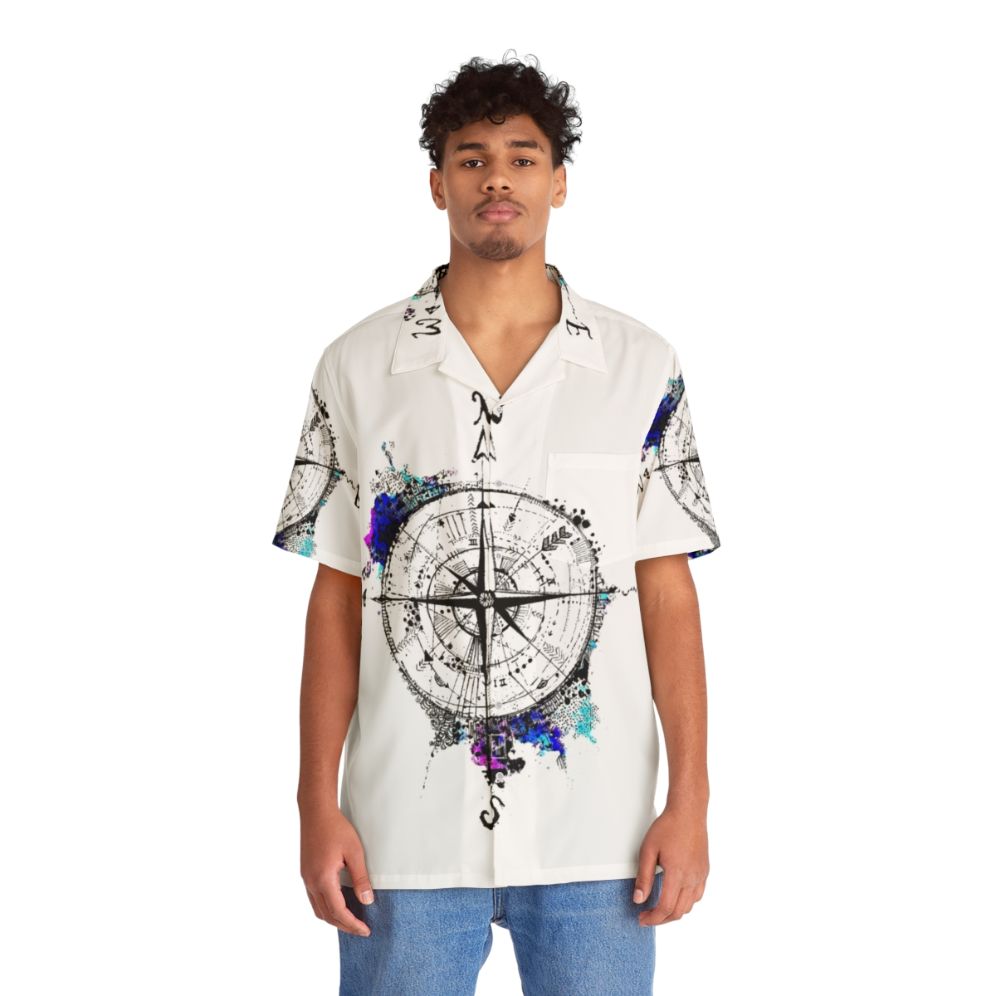 Wanderlust Hawaiian Shirt with Compass and World Map Design - People Front