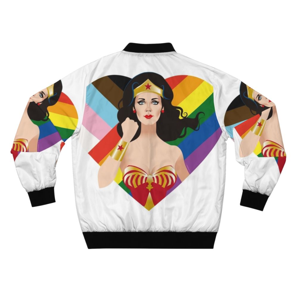 Colorful pride-themed bomber jacket with Alejandro Mogolloart design - Back