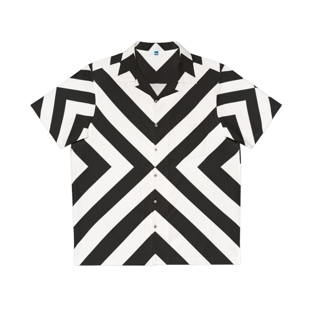 Black and white Hawaiian shirt with a minimalist, abstract pattern