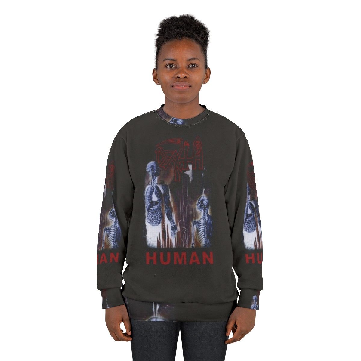 Death Metal Sweatshirt featuring a dark graphic design - women