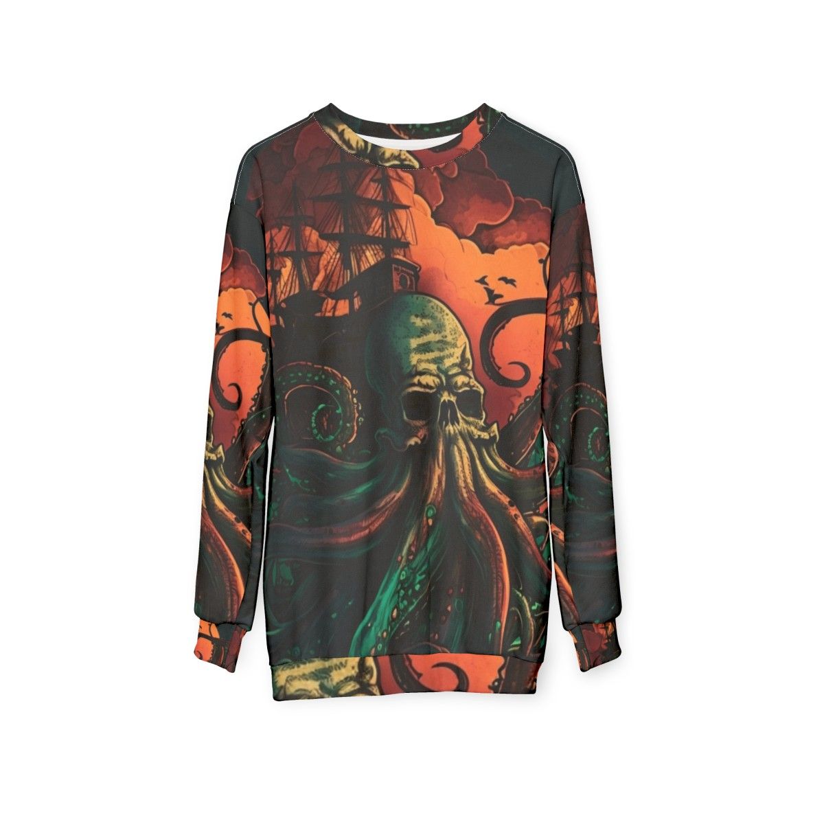 Mythical sea creatures sweatshirt featuring enchanted ocean life - hanging