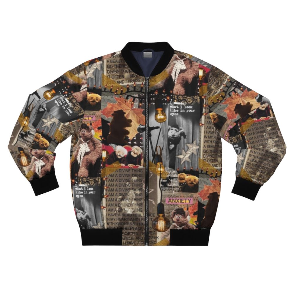 Collage art bomber jacket featuring the Muppets character Fozzie