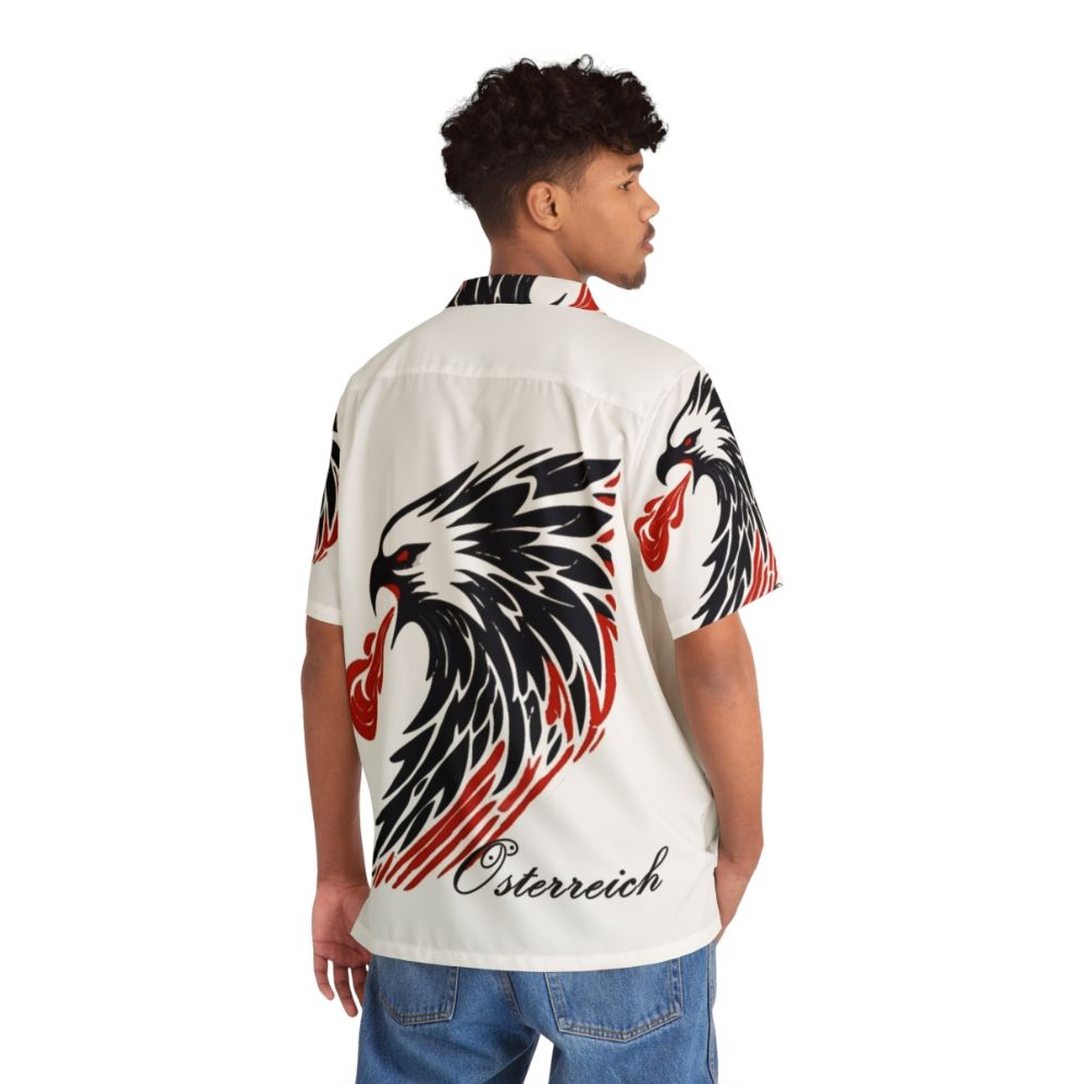 Stylized Austrian flag and eagle graphic on a Hawaiian shirt - People Back