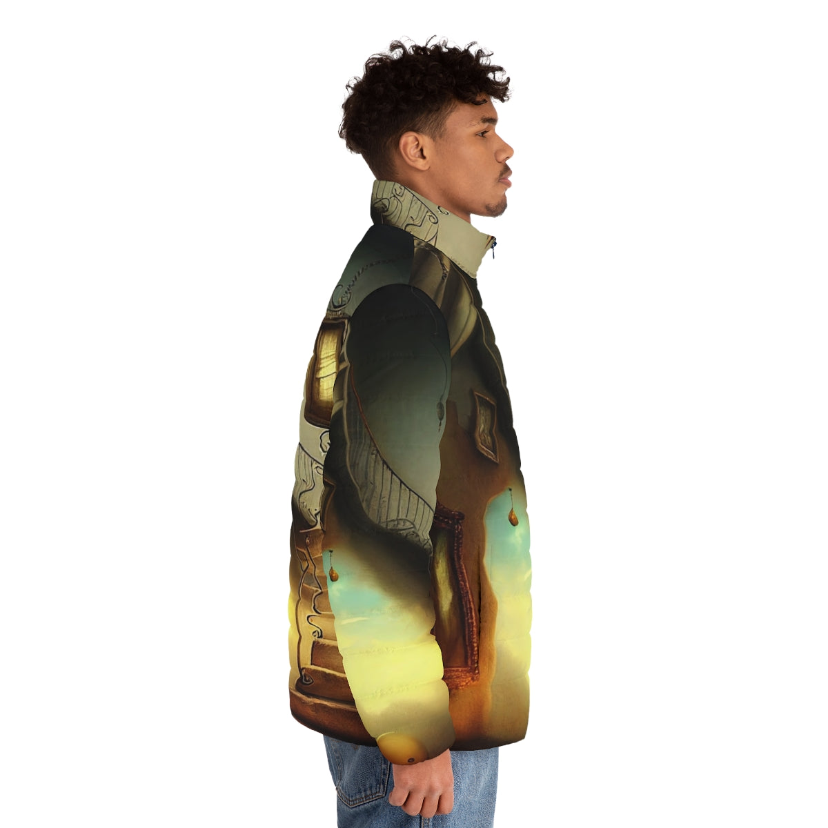 Dreams Series Puffer Jacket with Salvador Dali Inspired Surreal Design - men side right