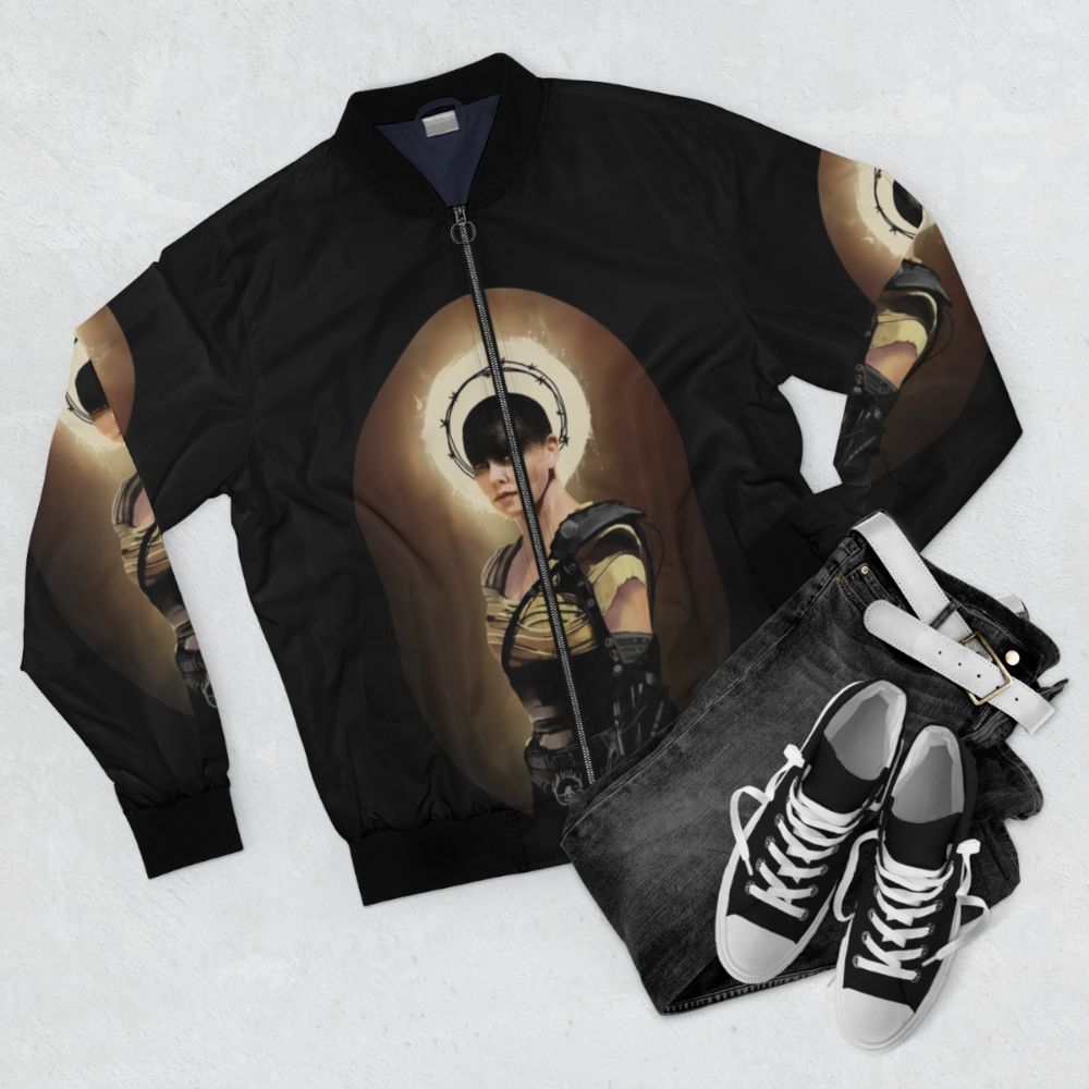 Imperator Furiosa Bomber Jacket from Mad Max movie - Flat lay