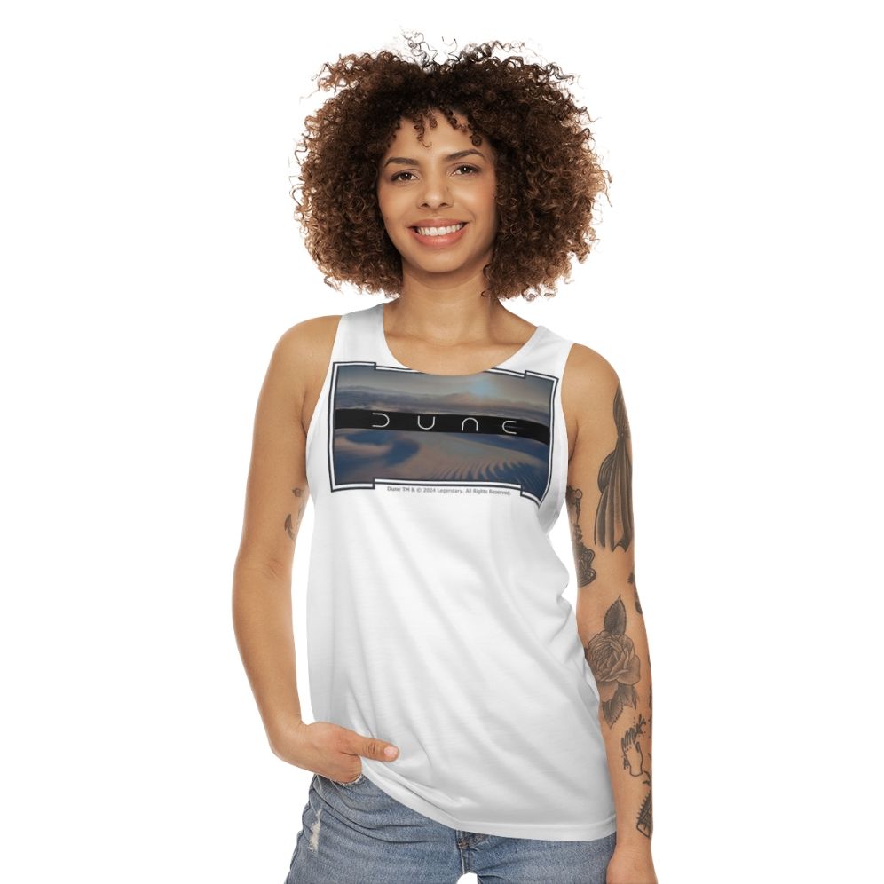 Dune-inspired unisex tank top with white background - women