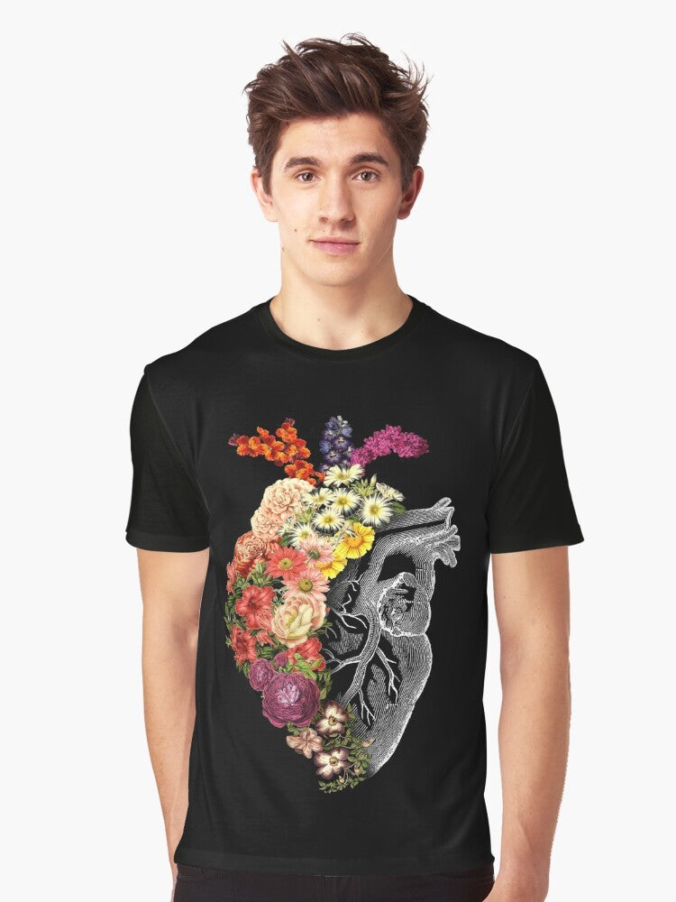 Graphic t-shirt with a flower heart design representing spring, transformation, and change. - Men