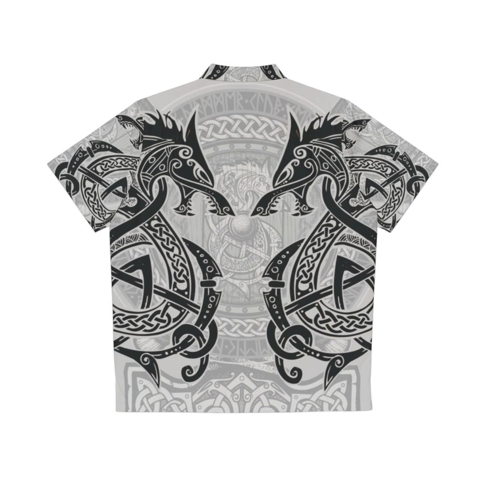 Fighting Fenrir Black Hawaiian Shirt with Norse Mythology Inspired Designs - Back