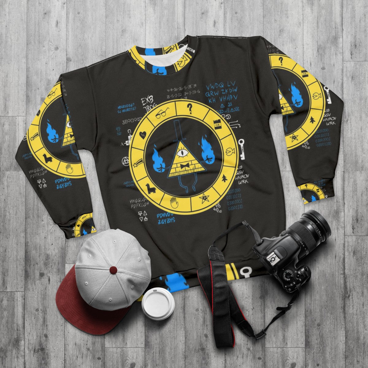 Gravity Falls Bill Cipher Zodiac Symbol Sweatshirt - flat lay