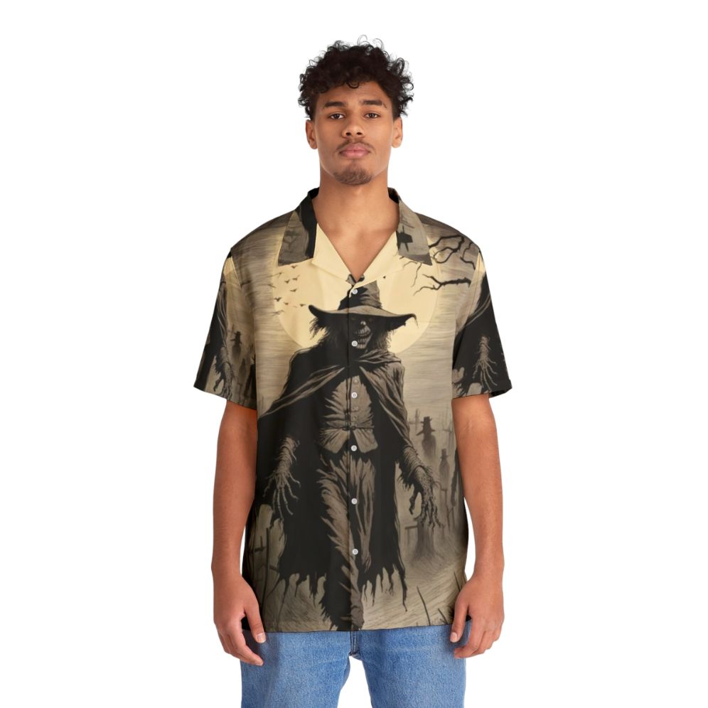 Spooky scarecrow Hawaiian shirt with horror and cryptid design - People Front