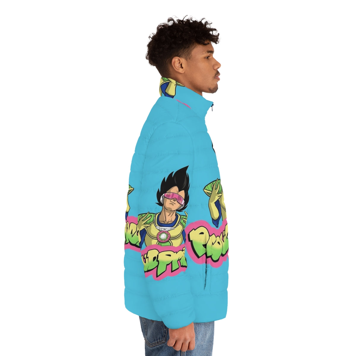 Proud Prince Puffer Jacket with Dragonball Anime Inspired Design - men side right