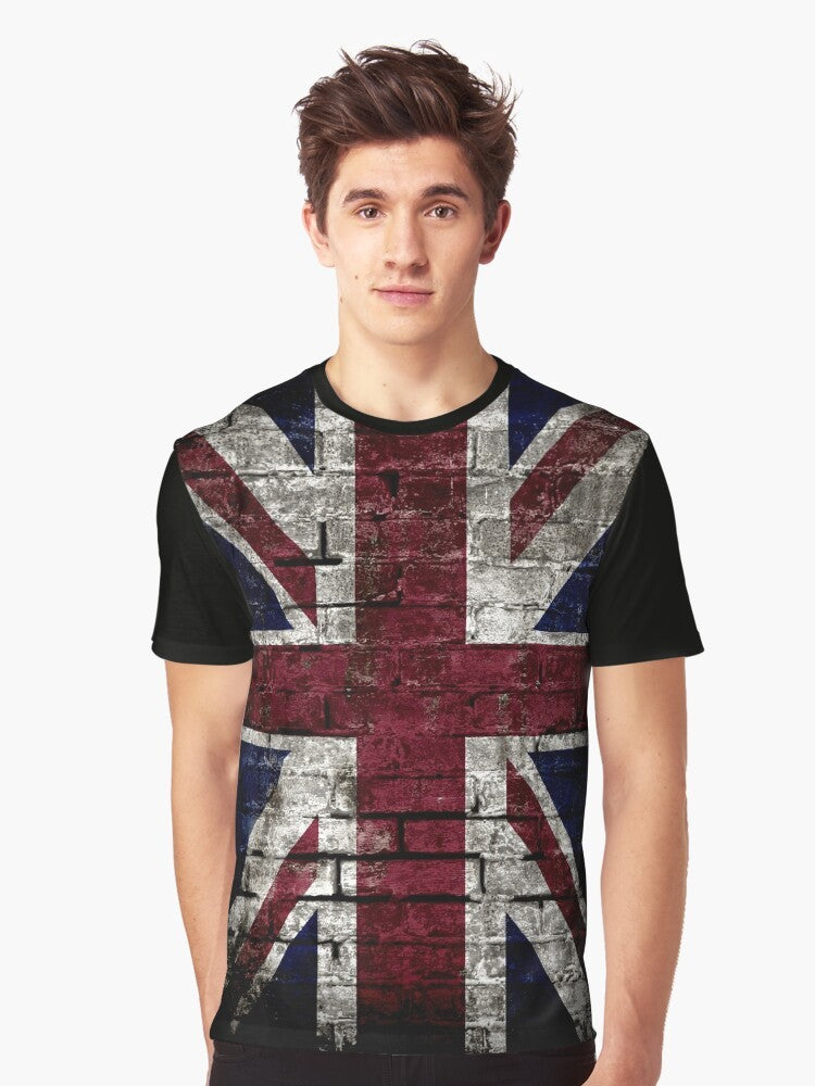 Vintage UK Flag Grunge Punk Style Distressed Wall Graphic T-Shirt - Men