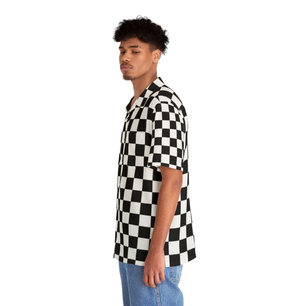 Black and white checkerboard pattern Hawaiian shirt - People Left