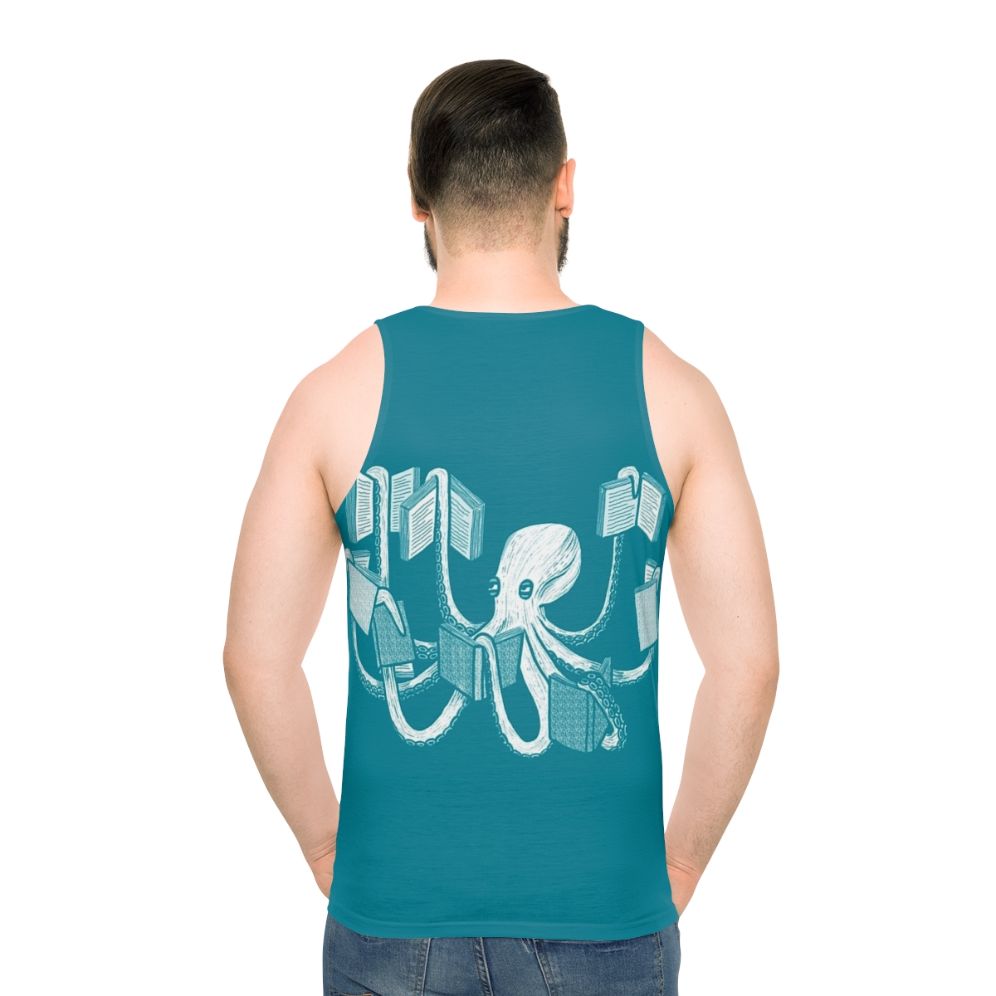 Unisex tank top with octopus and book design - men back