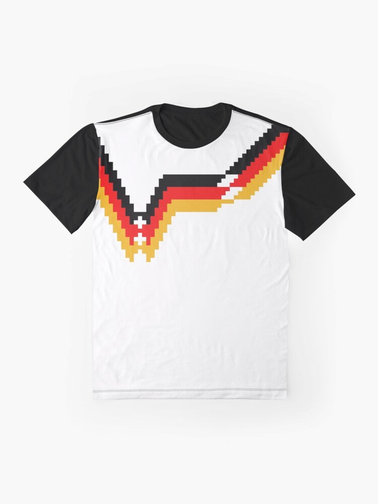 Vintage Germany 90 football t-shirt featuring retro pixel art design - Flat lay