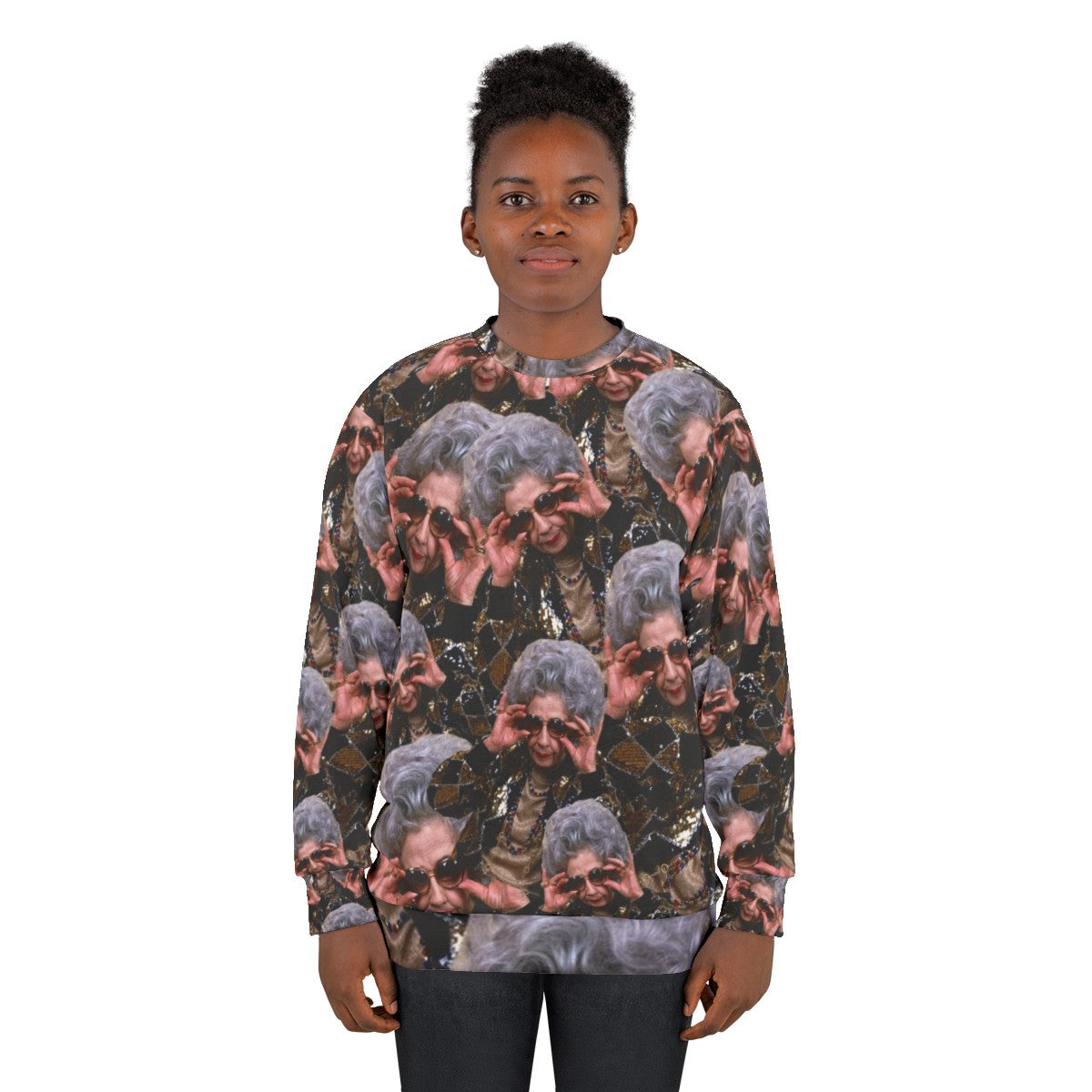 Grandma Yetta inspired animal print sweatshirt from the 90s TV show The Nanny - women