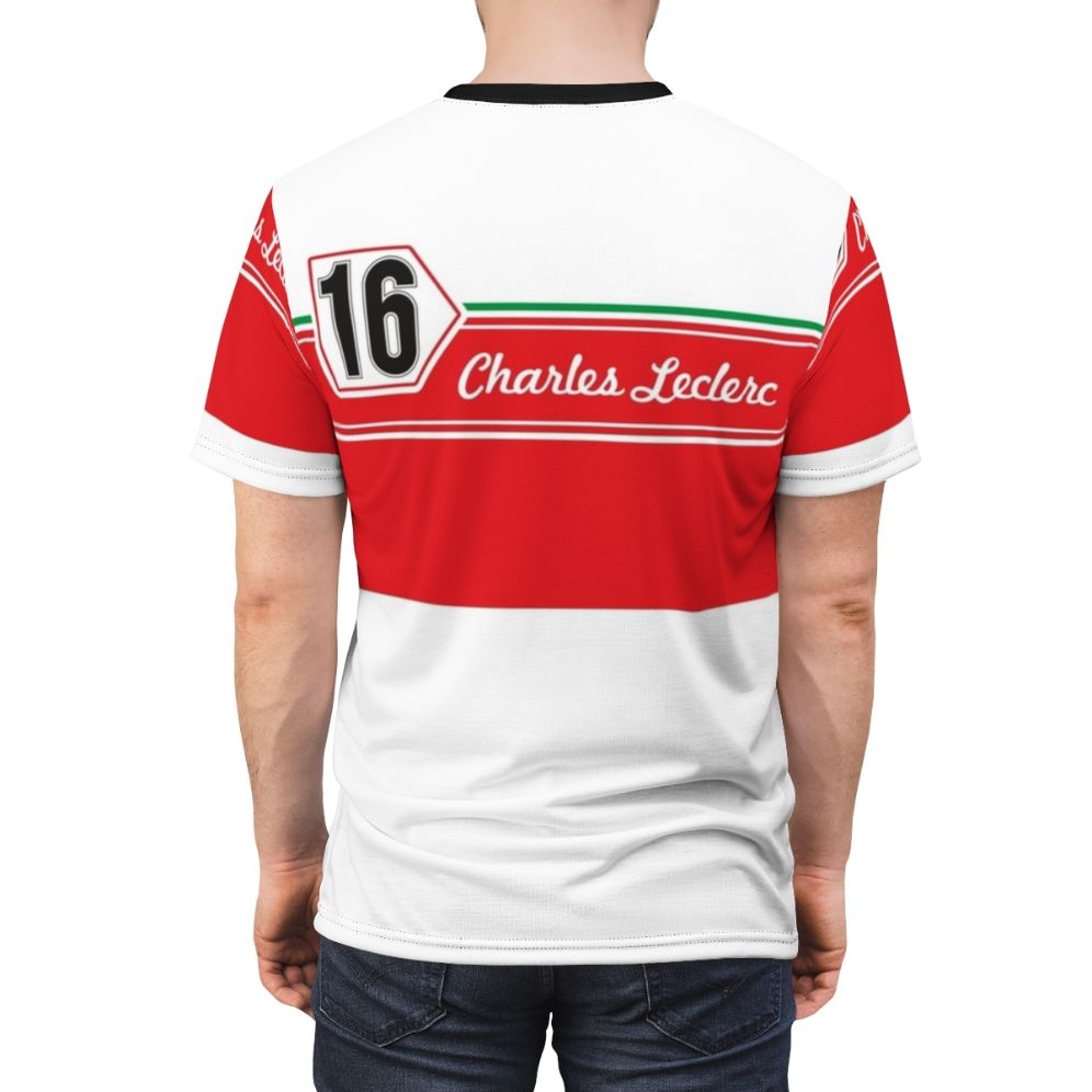 Retro-style Formula 1 t-shirt featuring Charles Leclerc's race number 16 - men back