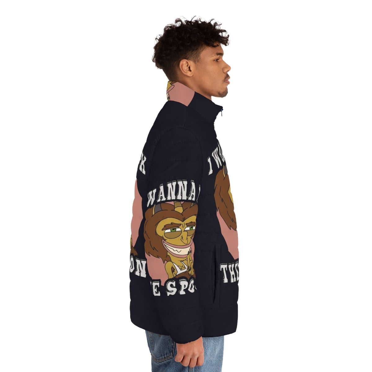 Big Mouth "I Wanna Lick the Spoon" Puffer Jacket featuring the Hormone Monster - men side right