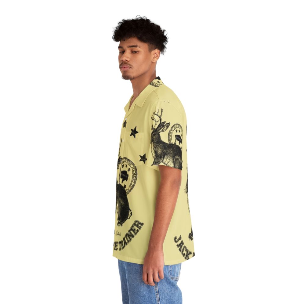 Beige Hawaiian Shirt with Quirky Jackalope Print - People Left