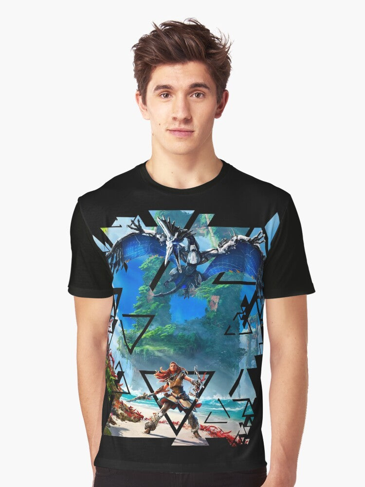 Horizon Forbidden West gaming t-shirt featuring the character Aloy from the PlayStation 5 video game - Men