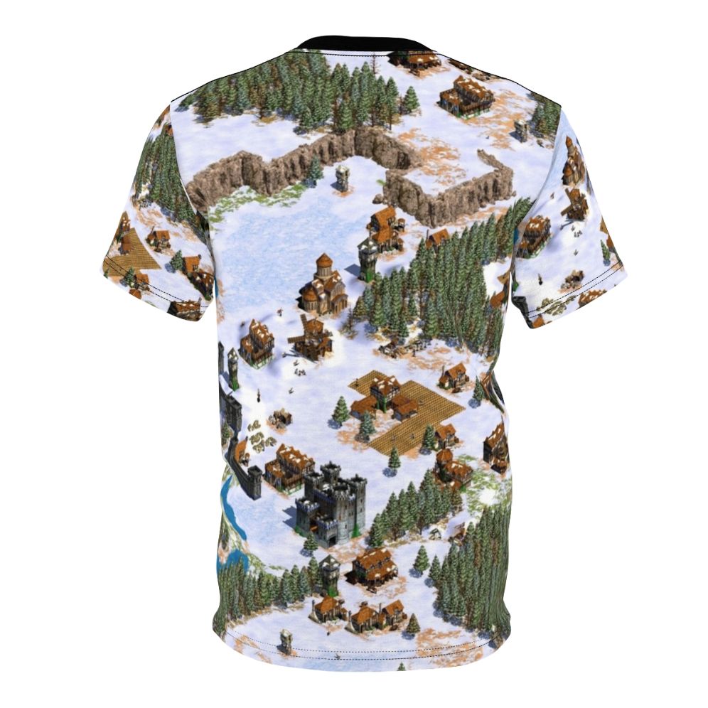 Vintage-style t-shirt featuring a snowy landscape design inspired by the classic real-time strategy game Age of Empires. - Back