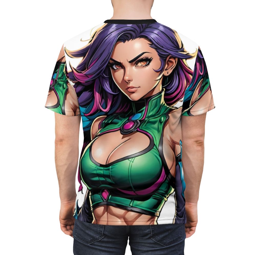 Magnificent and powerful female superhero graphic on a high-quality t-shirt. - men back