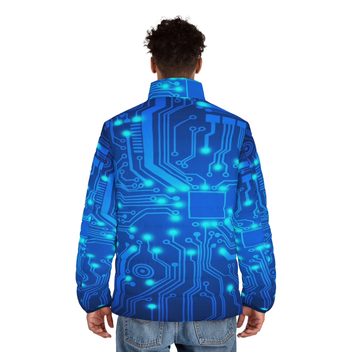 Stylish Electronic Circuit Puffer Jacket with Futuristic Design - men back