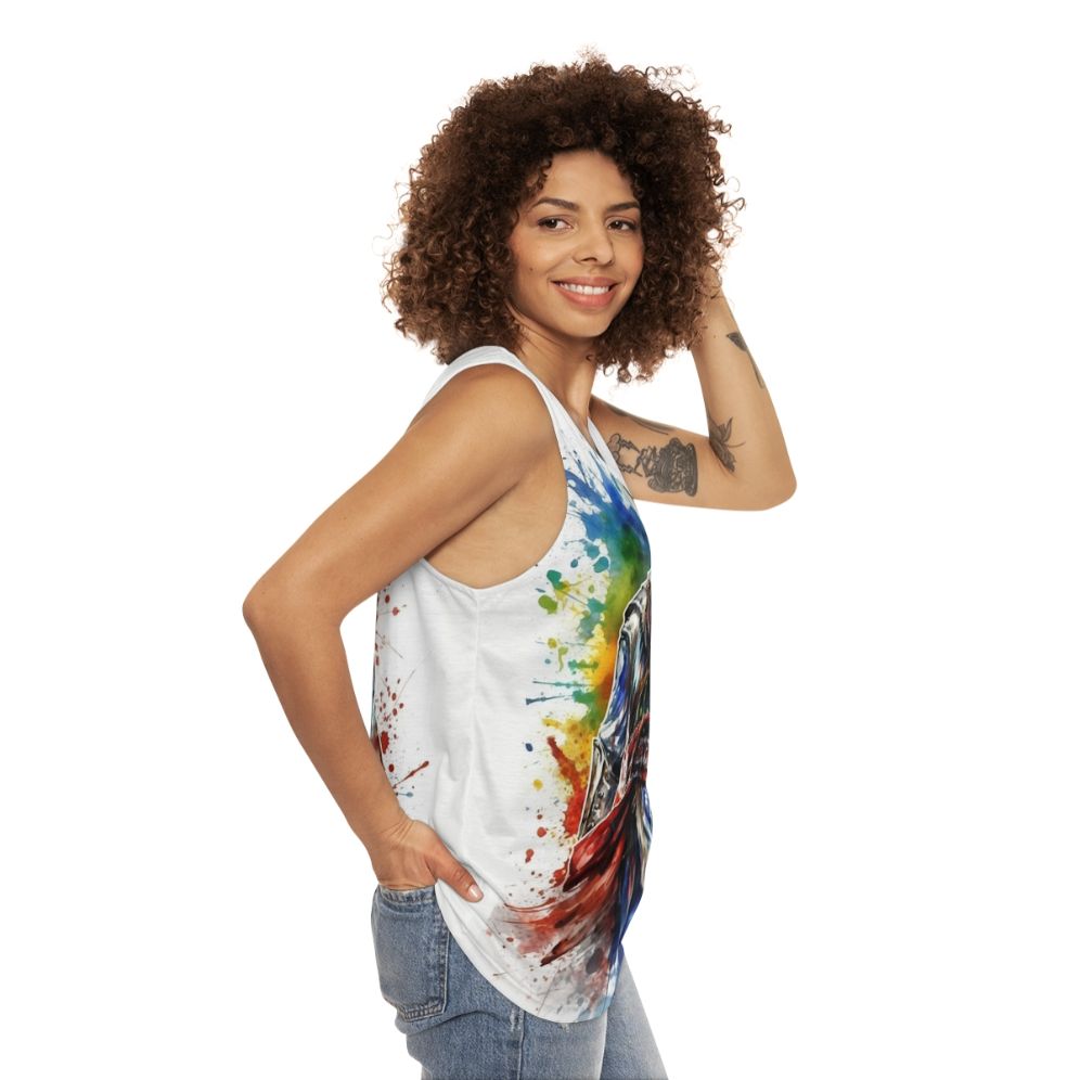 Assassin's Creed unisex tank top with a splatter sketch design - women side